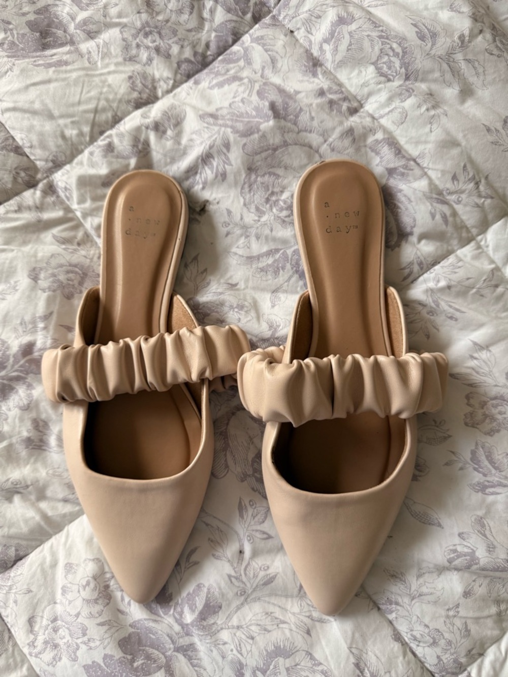 a new day Beige Ruched Strap Pointed Mule